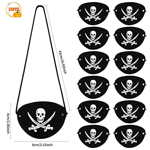 Guaksxi 24 piezas Parches de fieltro para ojos de piratas Máscara de ojos de cosplay de piratas, Parches de ojos de piratas con impresión de calaveras para adultos y niños para fiestas temáticas