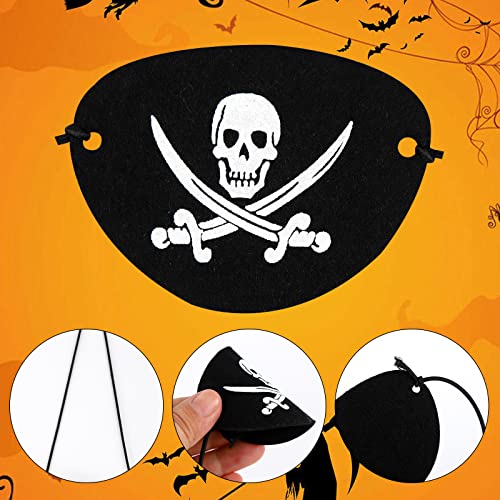 Guaksxi 24 piezas Parches de fieltro para ojos de piratas Máscara de ojos de cosplay de piratas, Parches de ojos de piratas con impresión de calaveras para adultos y niños para fiestas temáticas