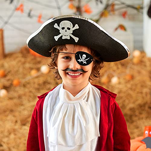 Guaksxi 24 piezas Parches de fieltro para ojos de piratas Máscara de ojos de cosplay de piratas, Parches de ojos de piratas con impresión de calaveras para adultos y niños para fiestas temáticas