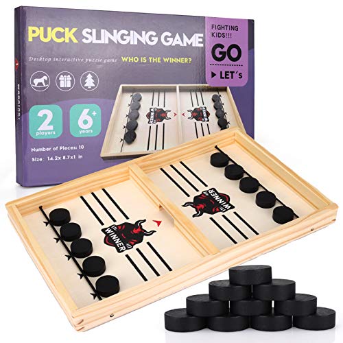 GUBOOM Juego de Mesa de Hockey, Hockey de Mesa, 2 en 1 Juego de Air Hockey para Mesa, Fast Sling Puck Juego Adecuado para la interacción Entre Padres e Hijos Actividades de reunión Familiar (B)