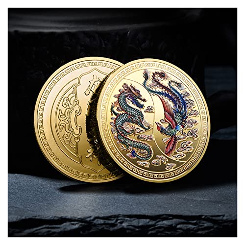 GUISHANLI Moneda de Oro con símbolo de Fénix y Dragones Chinos de 45mm, colección de Mascota de la Suerte for la Buena Suerte, coleccionables, Recuerdo for el hogar (Color : Golden 2)