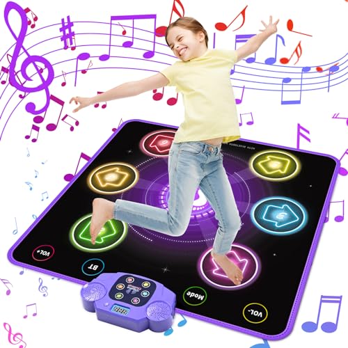 GuKKK Alfombra de Baile Juguete Niña 3 4 5 6 7 8 9 Música Alfombrilla de Baile con 6 Flechas de Luz LED y Inalámbrico Bluetooth, Alfombra de Baile,Navidad Cumpleaños Regalos para Niñas Niños 3+años