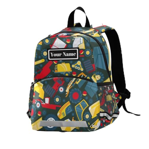 GuoChe Nombre Personalizado niñas niños mochila correa 3-4 años de edad Bolsa de libros personalizada Excavadora Camiones Oscuro, Con color, M