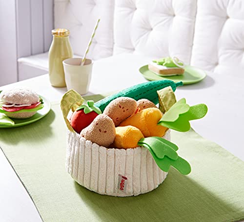 HABA 304230 – Cesta de Verduras, Accesorio para Compra de Carga y niños con Cesta de Cocina, Pepino, Tomate, Zanahorias y Patatas Juguetes de plástico, a Partir de 3 años