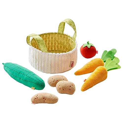 HABA 304230 – Cesta de Verduras, Accesorio para Compra de Carga y niños con Cesta de Cocina, Pepino, Tomate, Zanahorias y Patatas Juguetes de plástico, a Partir de 3 años