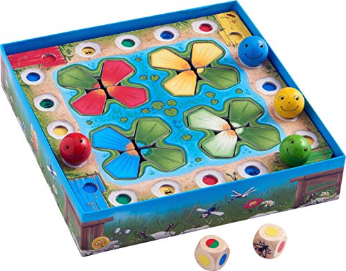 HABA 305272 Jump Around Frogs A Colourful Dice and Hopping Game! Whose Water Lily Will Bloom ﬁrst? For 2-4 Players, Aged 3-7 - English Version (Made in Germany)