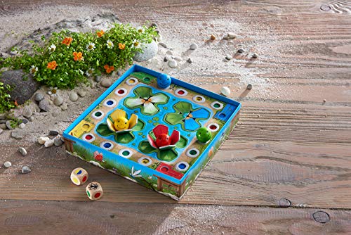 HABA 305272 Jump Around Frogs A Colourful Dice and Hopping Game! Whose Water Lily Will Bloom ﬁrst? For 2-4 Players, Aged 3-7 - English Version (Made in Germany)