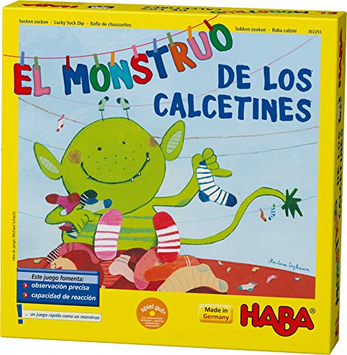 HABA Monstruo de los Calcetines-ESP, Juego de búsqueda 2-6 Jugadores de 4 a 99 años, reacción rápida y Consejos para el Desarrollo del lenguaje + Miau-ESP Juego de Mesa (303128)