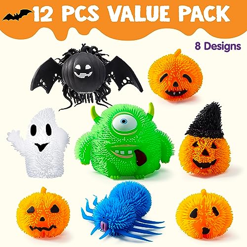 Halloween 12 Piezas Squishy Juguetes Antiestrés Aliviar el Estrés para Niños con LED Que Brillan en la Oscuridad, Juguetes de Fantasma y Calabazas de Halloween