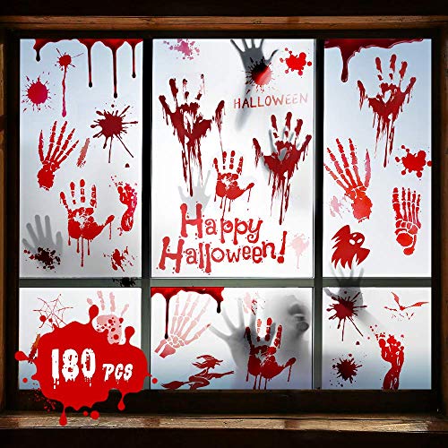 Halloween decoracion Terro 9 Hojas, Decoracion Halloween casa 180 PCS, Halloween Pegatinas Sangrienta Vinilos Para Ventanas, Adornos Halloween Para Casa Pegatinas Sangrientas Para Fiesta De Halloween