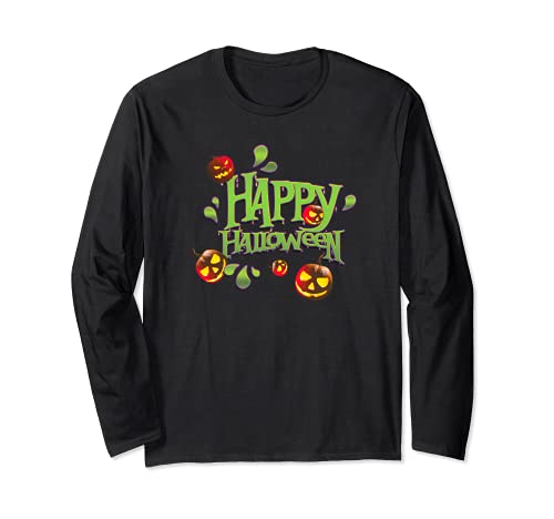 Halloween Happy Pumpkin Macabre Skeleton Funny Broma Manga Larga