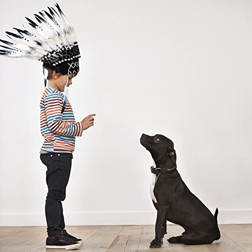 Haokaini Tocado Nativo Americano Unisex Niños Adultos Tocado Estilo Indio Tocado de Plumas Medianas de Inspiración Americana para Accesorios de Fotografía Vestir