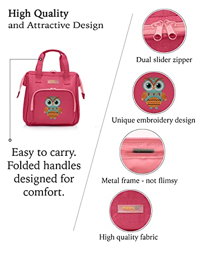 HappyVk- Bolsa de pañales Rosa para muñecas con Cambiador de muñecas y Juego de Accesorios para muñecas - Bolso para niñas - Bordado de búho