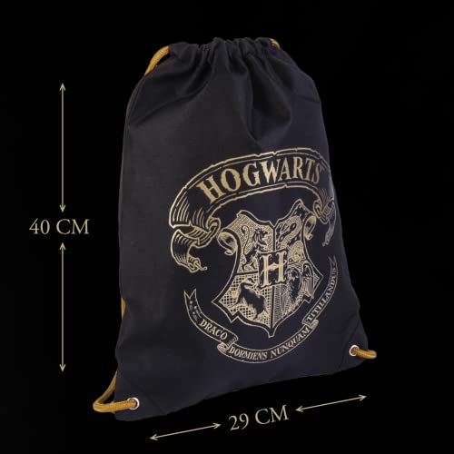 Harry Potter Mochila de Gimnasio, Mochila Escolar, Mochila Cuerdas Juvenil, Bolsa de Equipaje, Mochila Saco de Viaje, Diseño Hogwarts, Regalo Niños y Adolescentes | Negro