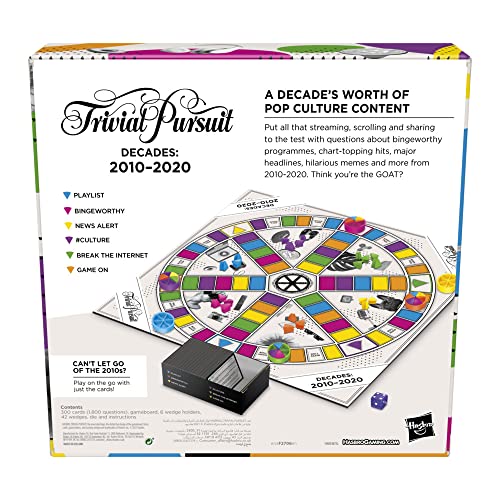 Hasbro Gaming Trivial Pursuit Decades 2010 to 2020 Board Game for Adults and Teens, Pop Culture Trivia Game, Ages 16 and Up