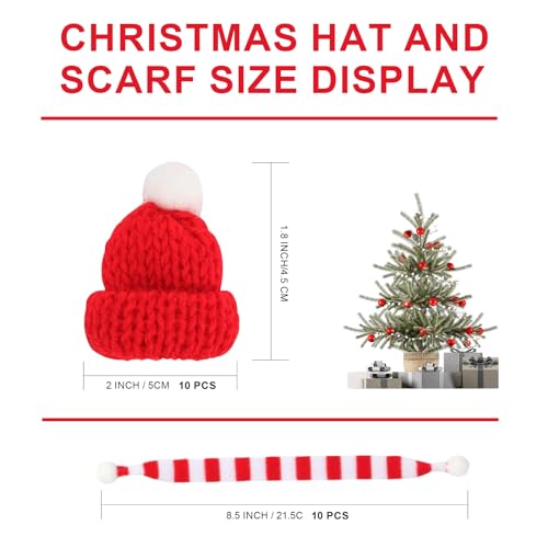 HBSFBH Mini Sombrero de Navidad, 20 Piezas Mini Gorros de Santa y Bufanda, Minigorro de Lana para Muñecas, Mini Bufanda de Navidad, Lollipop Gorra Navideño, Adecuado para Adornos de Mesa, Fiesta