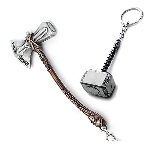 hcoser Thor Stormbreaker Llavero Hacha + Martillo 2pcs Mjolnir Llavero, plata, Taille unique