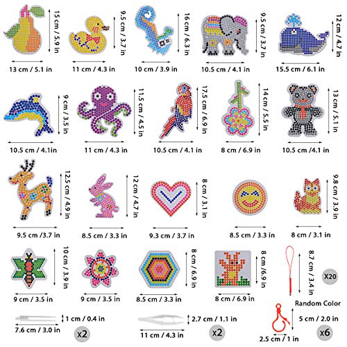 Herefun 19 PCS Animal Pegboards, Animal de la Historieta Forma Tableros de Pegboards de Plástico Plantilla, Tableros de plástico, Abalorios Artesanales para Niños (Multicolor 1)