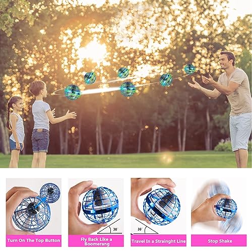 Herefun Juguetes de Bola voladora, Mini Drone Bola Voladora, Juguetes Voladores Controlados A Mano, Magic Volar Juguetes Rotación de 360 ° y Luces LED para Niños Regalo al Aire Libre Interior (Azul)