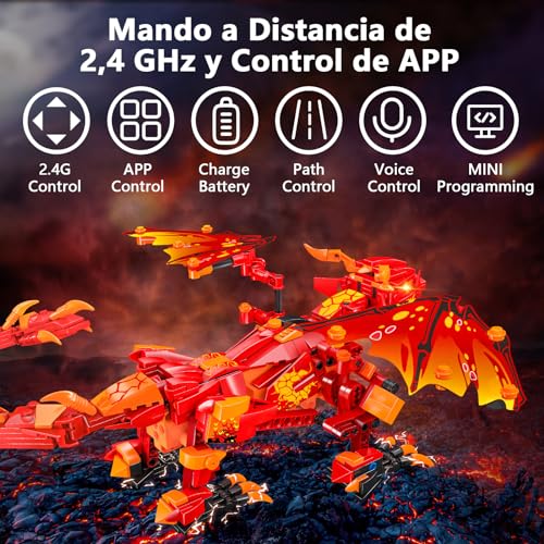 Hereneer Juego de Control Remoto y App para Construir Dragones, 485 Piezas Building Kit Dragon Toy, Juguetes Educativos Stem, Dragon Building Kit Ideas de Regalos para 12 Años Niños Niñas