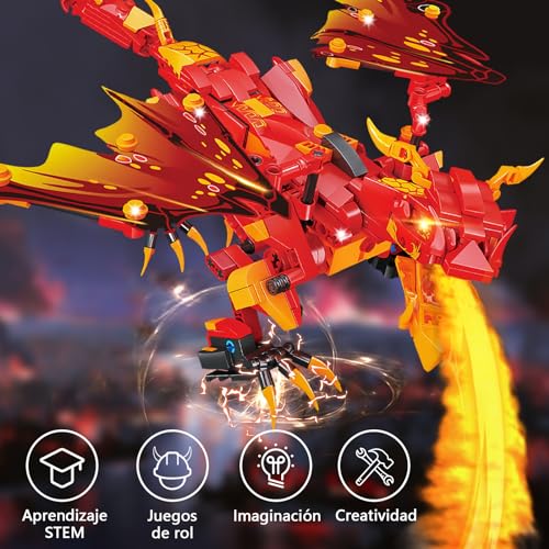 Hereneer Juego de Control Remoto y App para Construir Dragones, 485 Piezas Building Kit Dragon Toy, Juguetes Educativos Stem, Dragon Building Kit Ideas de Regalos para 12 Años Niños Niñas