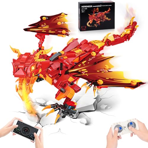 Hereneer Juego de Control Remoto y App para Construir Dragones, 485 Piezas Building Kit Dragon Toy, Juguetes Educativos Stem, Dragon Building Kit Ideas de Regalos para 12 Años Niños Niñas