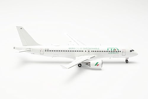 Herpa Miniatura del avión ITA Airways Airbus A220-300 Born to be Sustainable – EI-HHI, Escala 1/500, Modelo prefabricado, maqueta de colleción, modelismo, Avion sin Soporte, Figura Metal