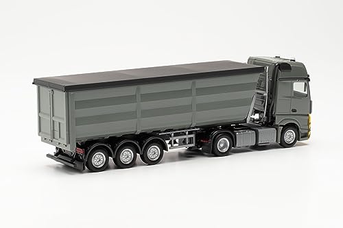 Herpa Miniatura del camión Mercedes-Benz Actros L semirremolque con Caja Redonda de Acero, Escala 1/87, maqueta de colleción, modelismo, Modelo aleman, Figura plástico