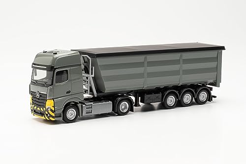 Herpa Miniatura del camión Mercedes-Benz Actros L semirremolque con Caja Redonda de Acero, Escala 1/87, maqueta de colleción, modelismo, Modelo aleman, Figura plástico