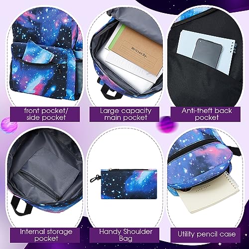 Hestya 3 Piezas Set de Mochila Escolar Grande de 30 L para Adolescentes Mochila de Escuela para Computadora Portátil de 15,6 Pulgadas Bolsa de Hombro Estuche de Lápiz para Niño Viaje (Estilo Galaxia)