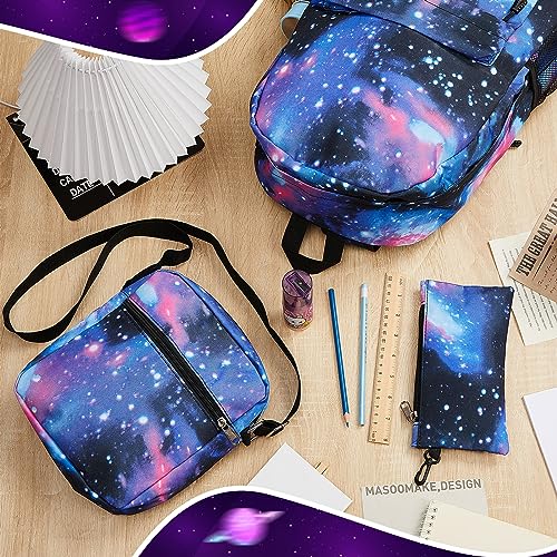 Hestya 3 Piezas Set de Mochila Escolar Grande de 30 L para Adolescentes Mochila de Escuela para Computadora Portátil de 15,6 Pulgadas Bolsa de Hombro Estuche de Lápiz para Niño Viaje (Estilo Galaxia)