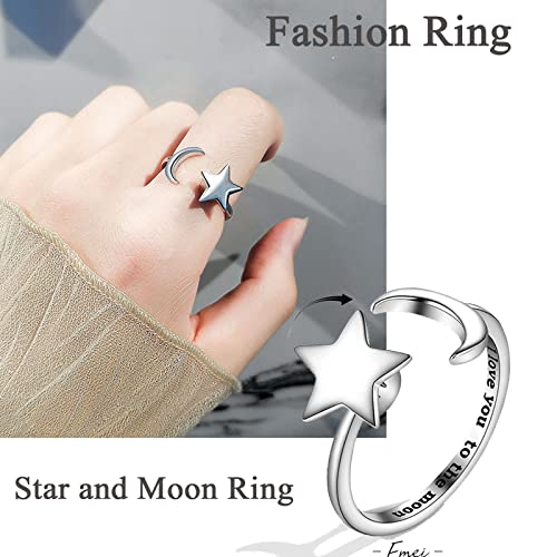 Hifot 5Pcs Anillos Mujer Plata Ajustable, Anillo Antiestres Giratorio con Mariposa Cristal Estrella Lunar Sol Rosario, Regalos para Mujeres Niña Hombre