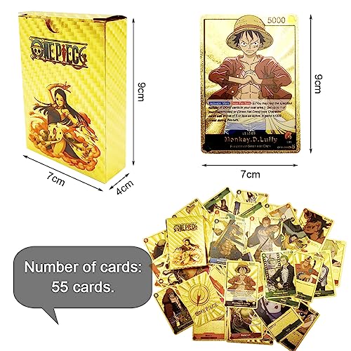 Hilloly One Piece Tarjetas 55 PCS Tarjeta Dorada de Personajes de Animación Piratas Tarjetas Juego de Tarjetas Anime, Cartas Coleccionables, One Piece Golden Cartas Regalos para Niños