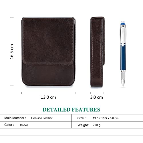 Hiram Funda protectora de cuero de la caja de almacenamiento de cuero genuino de la pluma de la pluma portátil para las plumas, café, For 6 Pens, Organizador de bolsas