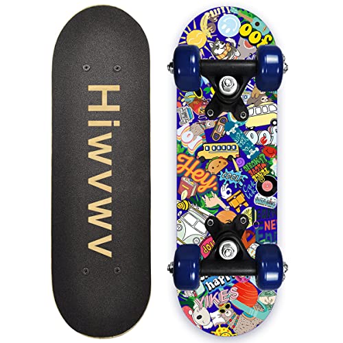 Hiwvwv Mini monopatín para Principiantes Cruiser Skateboard con gráficos geniales para niños pequeños de 3 a 6 años - Cubierta de Madera de Arce de 17 Pulgadas, Ruedas de 54 mm, liviano