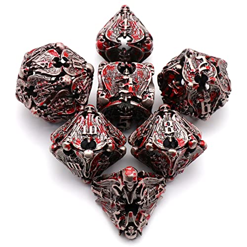 HNCCESG Juego de Dados de Metal D&D, Dungeons and Dragons Dice Juego de Dados de Metal Poliédricos Huecos para Juegos de rol D y D para Juegos de Mesa (Ángel Chorreando Sangre)