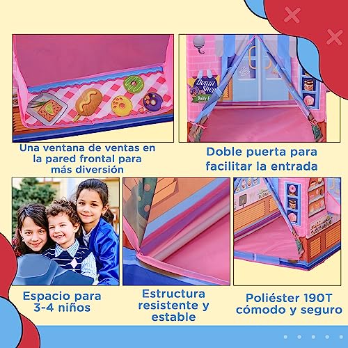 HOMCOM Tienda de Juego de Niños Dulcería para Jugar Zona Infantil Educativo Estable Fácil de Montar Regalo para Niños 93x69 x103cm Rosado