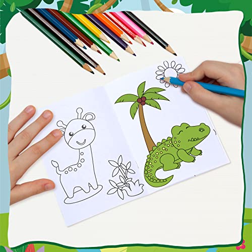 Honoson 24 Libros para Colorear de Animales de Safari Selva Bosque Recuerdos de Fiesta para Niños Mini Libro de Dibujo de Arte DIY Álbums de Colorear de Zoológico para Cumpleaños Actividades