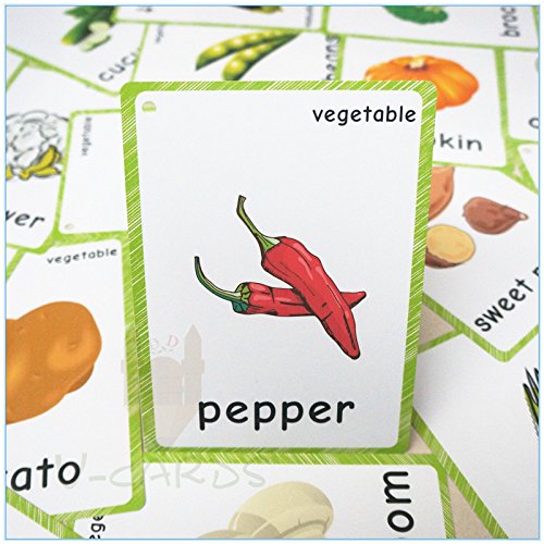 HONTOUSIP 20 Pcs Vegetables Flash Cards English | Memory Game Cards for Kids| Preschool Educational Learning English Flashcards(Basic English Vocabulary Cards & Cards Pocket for Kids) 12x9cm(inglés)