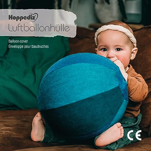 Hoppediz Funda para globos, práctica pelota de mano, diversión para viajes y en casa, infla rápidamente, idea de regalo, 2 globos incluidos, diseño de Creta