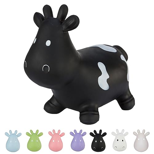 Hoppimals Tootiny, Juguete Hinchable para Saltar y Jugar para Niños Mayores de 1 año, Vaca Negra, Bomba Incluida en Nuestra Caja Regalo. Juguete Duradero Incentivar y Ayudar a Andar.