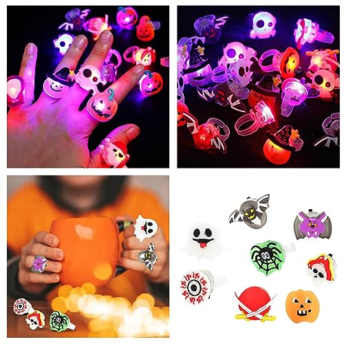 Horror de Halloween aterrador 2023 Y2^K 50 Piezas 3D Juguetes Anillo de Brillo de Halloween Fiesta de Halloween Niños Adultos Anillos de Resplandor Intermitente Objetos Bebé Hembra, Talla única,