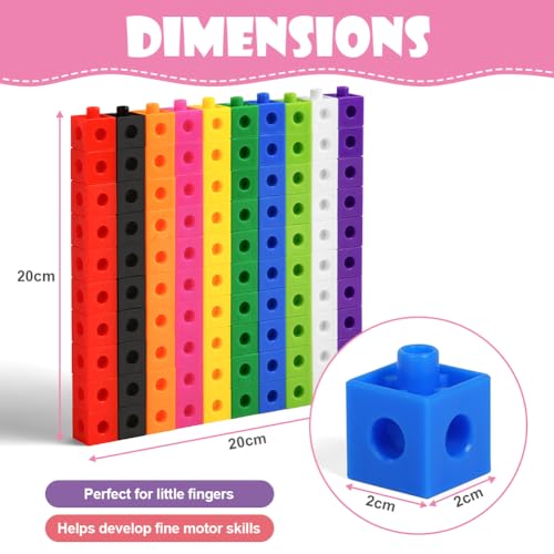 HOTUT Learning Resources Cubos para Juego Matemático,100 Piezas contando manipulativos matemáticas,Manipulativos de Cubos matemáticos,Aprendizaje de matemáticas para Edades tempranas,niños de 3+ años