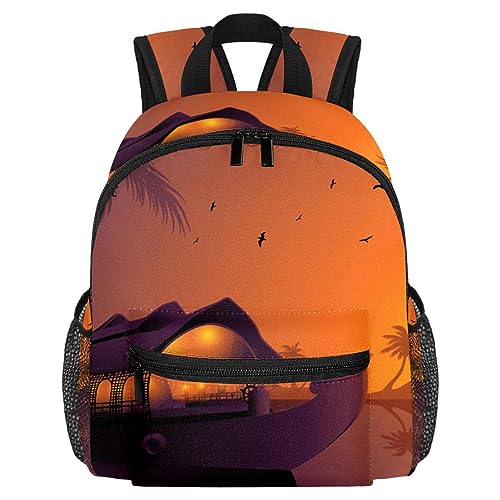 Houseboats Kerala - Mochila escolar con diseño de silueta para niños y niñas, Multicolor, 10x4x12 in