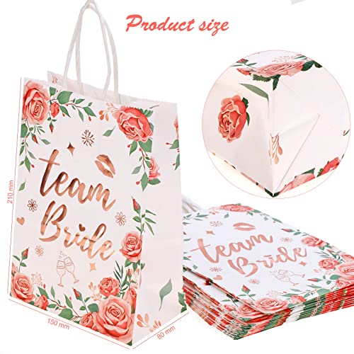 HOWAF 12 Piezas Bolsas de Despedida de Soltera Oro Rosa Flores Team Bride Bolsas Papel Kraft Team Bride Bolsas Regalo Bolsos De Boda De Novia para Boda Disfraces Fiesta Despedida de Soltera Accesorios