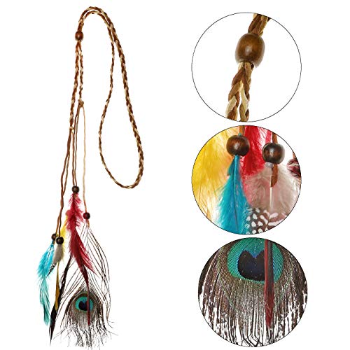 HOWAF Diadema India Plumas, Indios Cinta de Cabeza Mujeres Hippie Boho Tocado y Collar Indio Pendientes para Mujer Niñas Carnaval Indios Accesorios de Disfraz