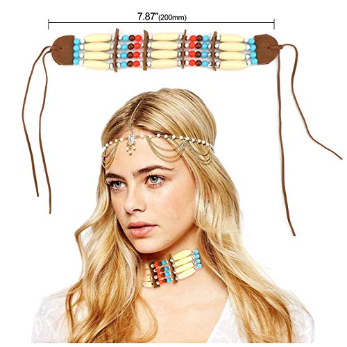 HOWAF Diadema India Plumas, Indios Cinta de Cabeza Mujeres Hippie Boho Tocado y Collar Indio Pendientes para Mujer Niñas Carnaval Indios Accesorios de Disfraz