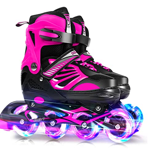 HUIOP Patines en línea iluminados Ajustables con Ruedas iluminadas para niños y jóvenes Patines en línea para niños y niñas,Patines en línea con Ruedas iluminadas