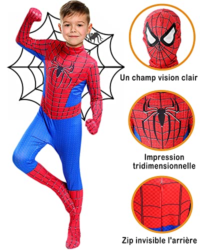 HVIERO - Disfraz de araña infantil de 3 a 12 años con guante lanzador araña, traje araña infantil, cosplay, Halloween, carnaval, disfraz, regalos de Navidad, combinación araña infantil (Spider-B,150)