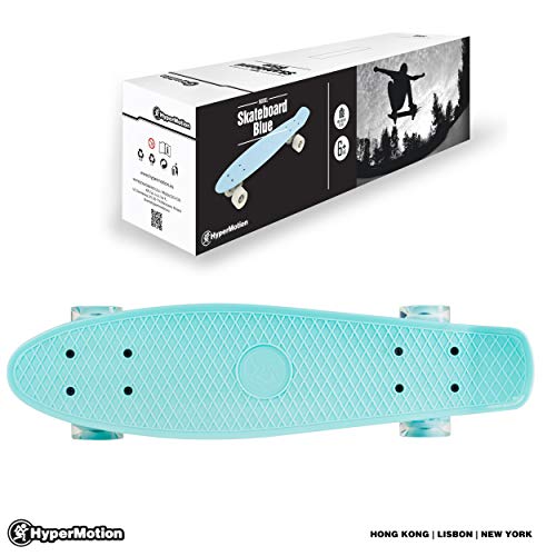 HyperMotion Monopatín para niños y Adolescentes | Retro Board 56x15cm 22" con rodamientos ABEC-7 | Ruedas LED 60x45mm | Dureza 80A | Material 100% Caucho | Azul